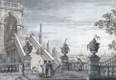 A Capriccio with a Monumental Staircase by Giovanni Antonio Canal